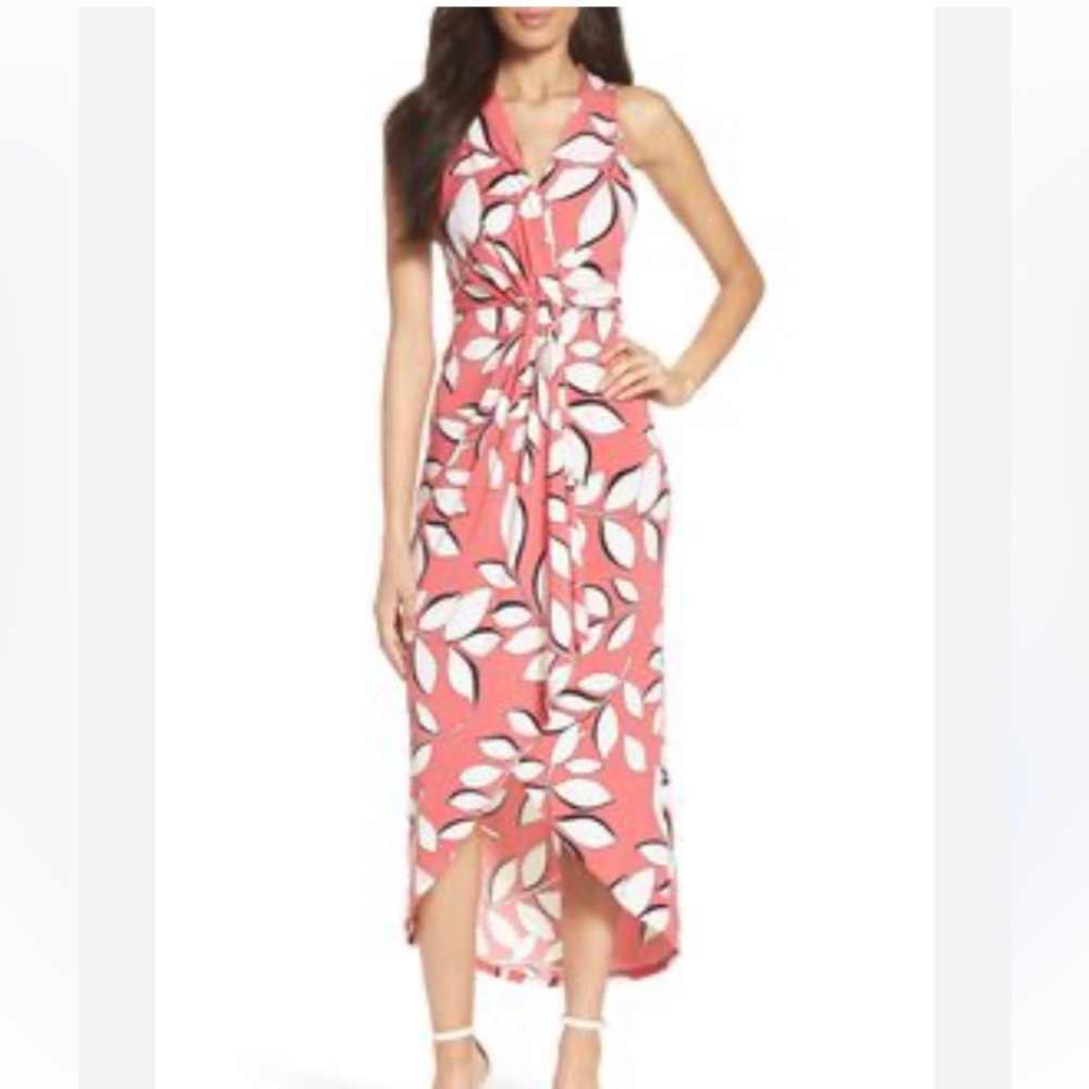 Adrianna Papell, faux wrap dress with leaf print